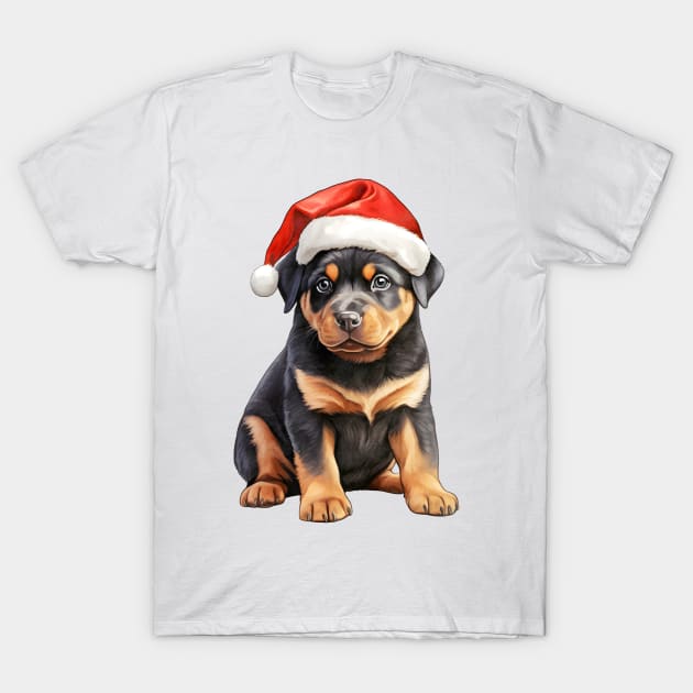 Rottweiler Dog in Santa Hat T-Shirt by Chromatic Fusion Studio